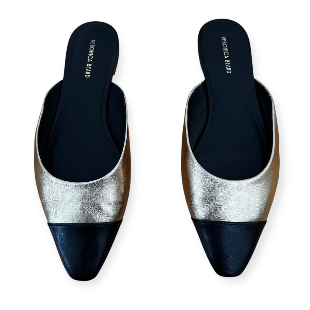 Veronica Beard Carlotta Black & Gold Leather Flats Shoes Size 9.5 or a 10